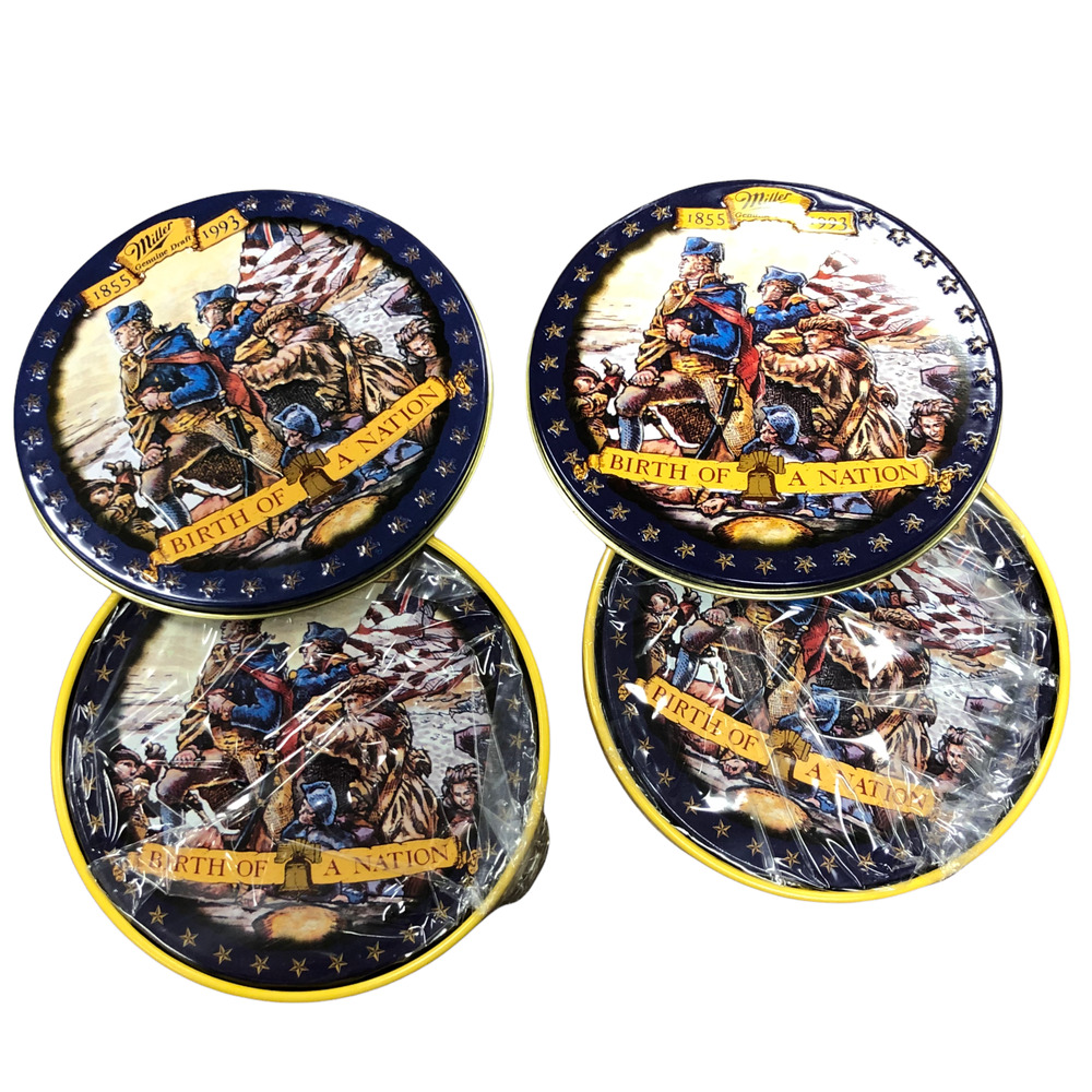 2 New Packs Miller Genuine Draft Beer Tin + Coasters 1855-1993 Birth Of A Nation